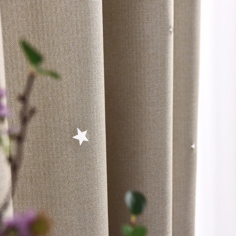 

Modern Cotton Linen Hollow Stars Grey Blackout Children Bedroom Curtains For Living Room Custom Window Tulle Drapes Cortinas