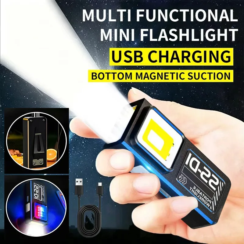 Фото Мини-фонарик F5 LED с USB-зарядкой, EDC-фонарик, мини-фонарь COB, карманный фонарь, водонепроницаемый рабочий фонарь с магнитом №3
