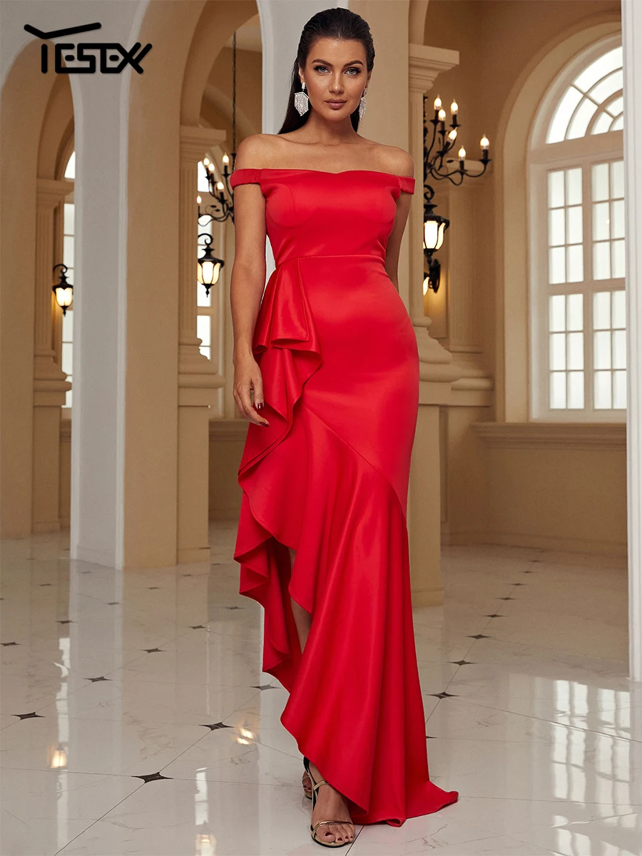 Yesexy Summer Dress Women 2022 Sexy Maxi Dress Red Tube Top Asymmetric Wedding Dress Evening Dress Vestidos Robe Elegant Dresses