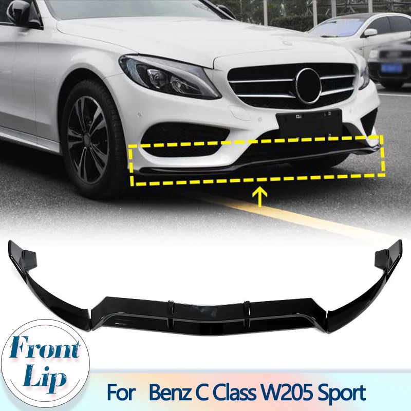 

Автомобильный передний бампер, спойлер, разветвители для Mercedes-Benz C Class W205 C180 C200 C300 Sport 2015-2018 PP, глянцевый черный передний бампер