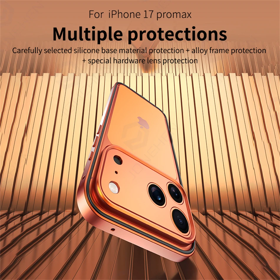 Фото Линза из сплава для iPhone Air 14 Plus 13 12 15 16 17 Pro Max, чехол-бампер, роскошная алюминиевая рамка Hybird Meatl + мягкая силиконовая сторона №2