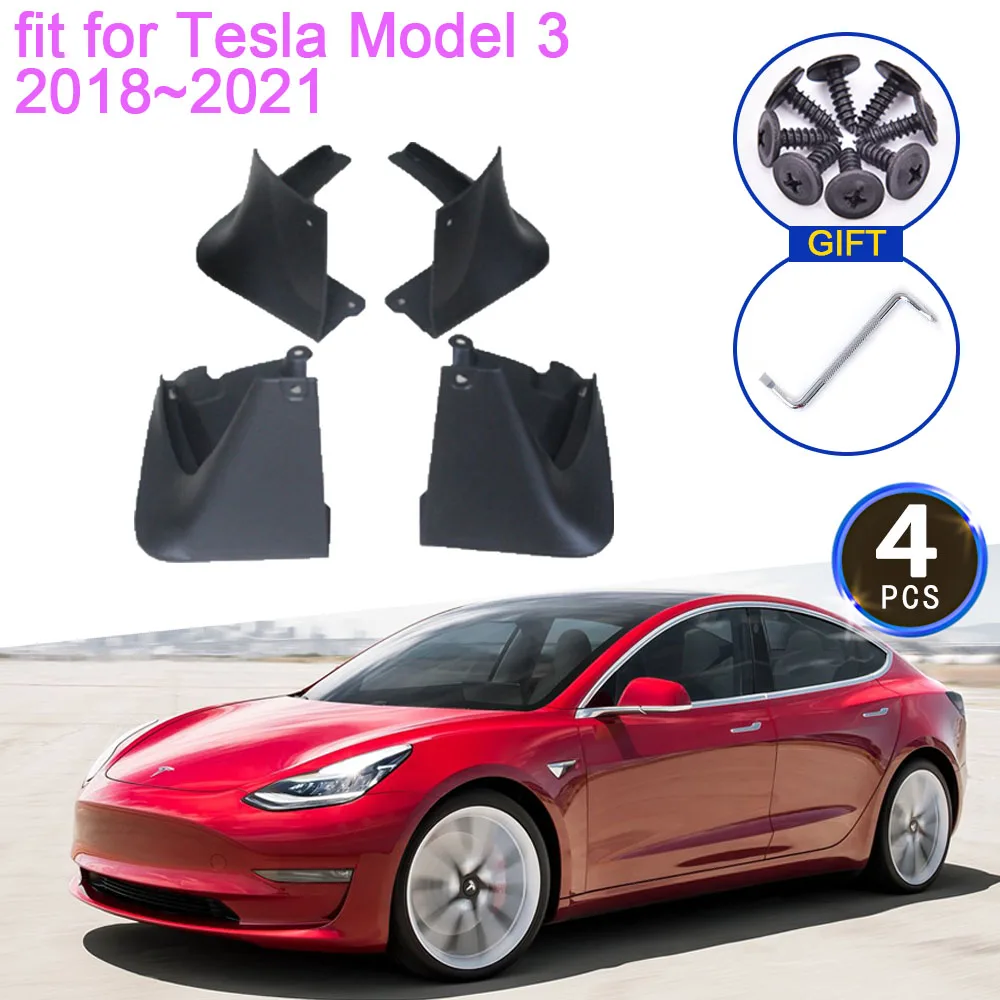 

For Tesla Model 3 2018 2019 2020 2021 MudFlap Mudguards Splash Guards Fender Flare Front Rear Wheels 4Pcs Car Stying Accessories