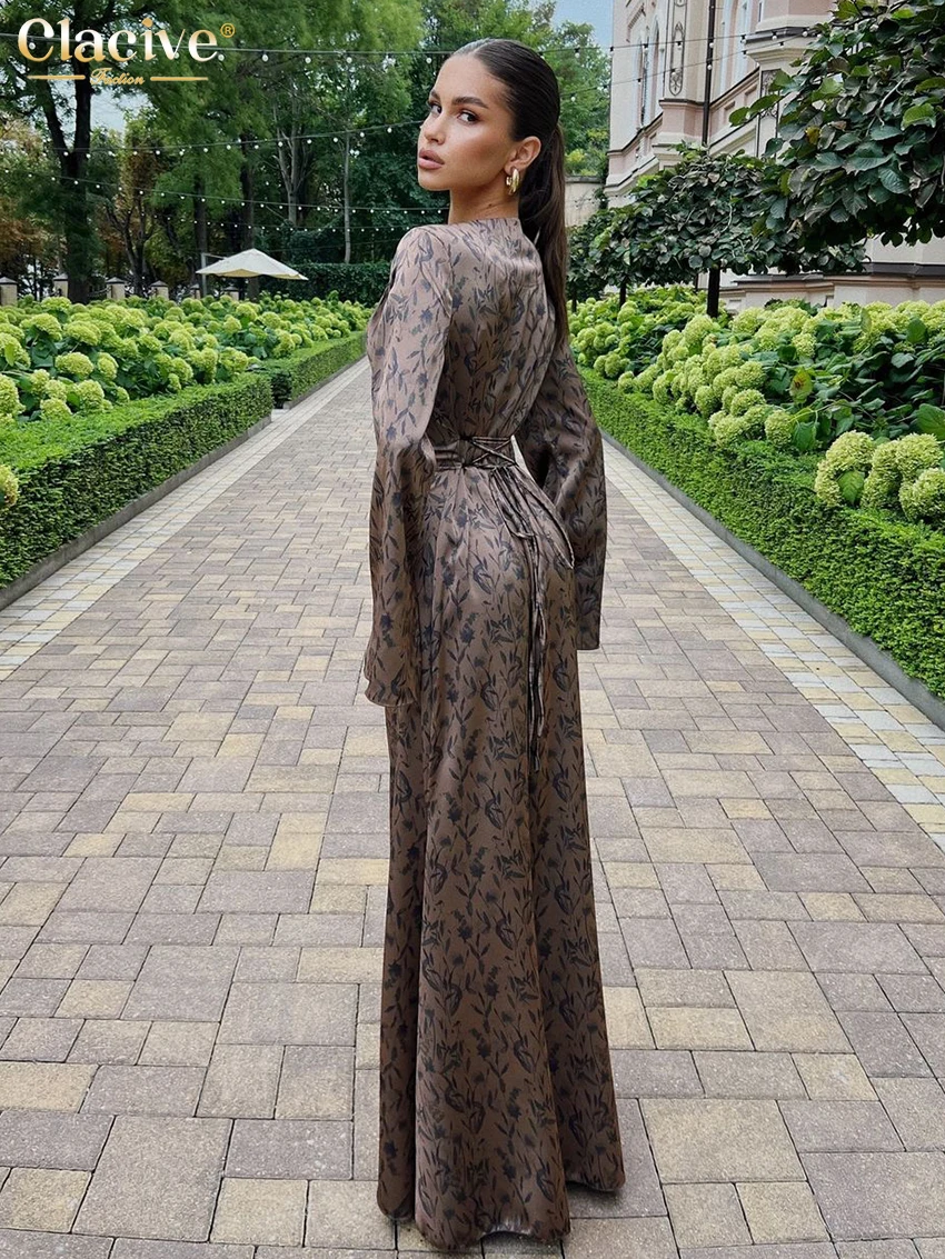 Clacive модное тонкое женское платье с принтом 2022 облегающее макси круглым вырезом и