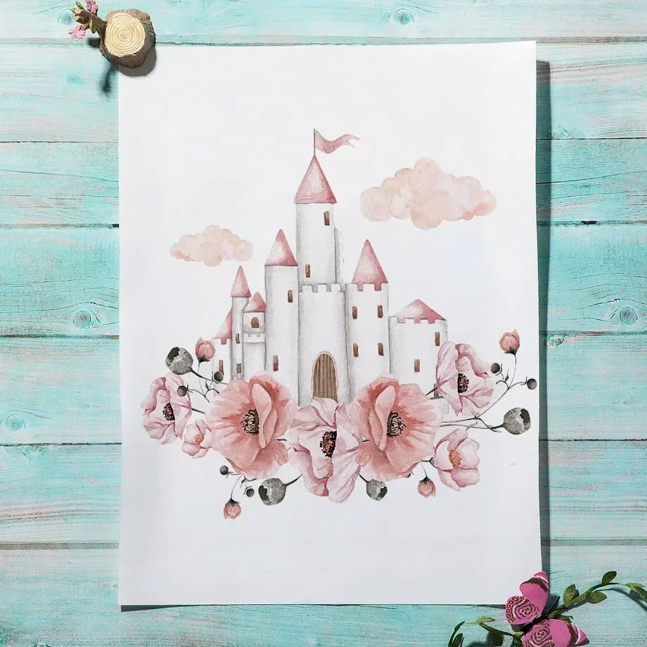Картина на холсте &quotРозовая девушка замок Лебедь&quot