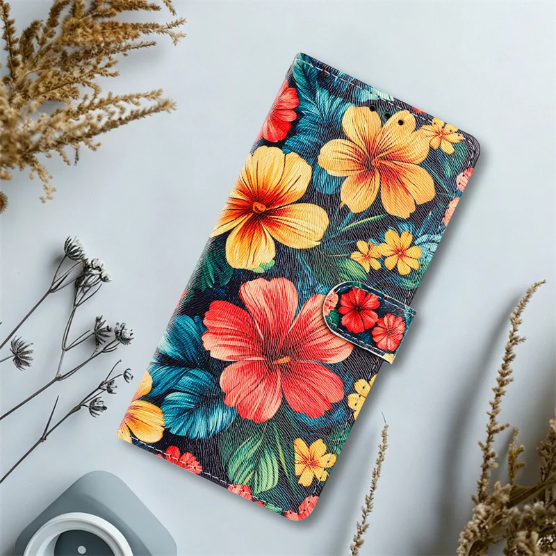 Фото Чехол-кошелек Redmi Note15 Pro+ для Xiaomi Redmi Note 15 14 13 12 11 Pro Plus 12s 11s 4G 5G, кожаный чехол с цветком гибискуса №4