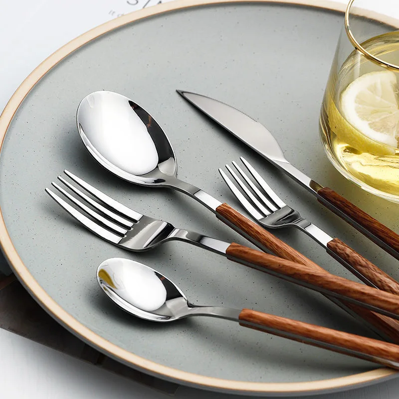 

5pcs Set Dinnerware Portable Printed Stainless Steel Spoon Fork Steak Knife Set Travel Cutlery Tableware with Bag