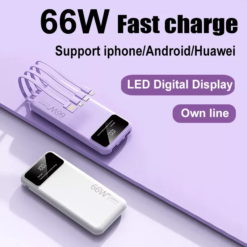 

2023New 30000mAh Power Bank PD20W Super Fast Charging External Battery For Iphone 66W Portable Powerbank Comes With Own Line For