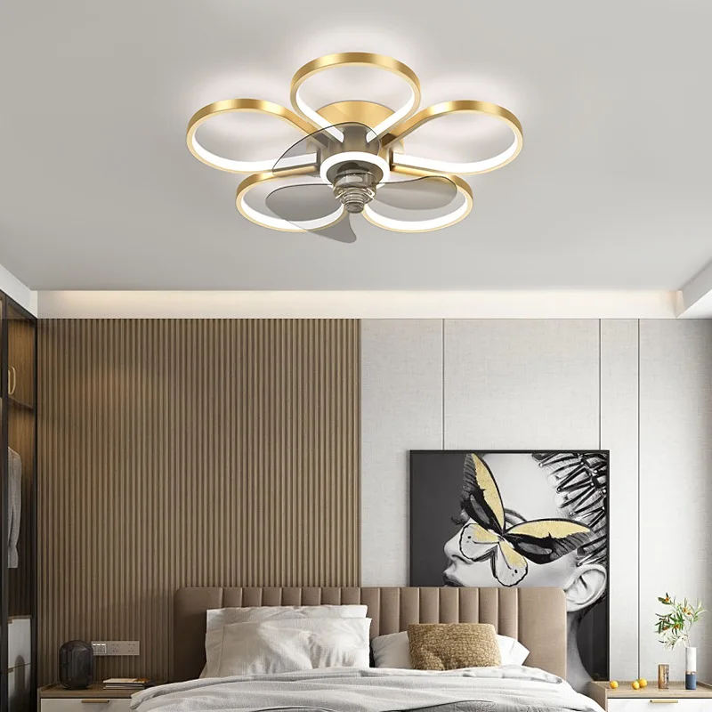 

Modern flower shaped household ceiling fan LED lamp living room bedroom lamp integrated positive and negative fan ceiling lamp