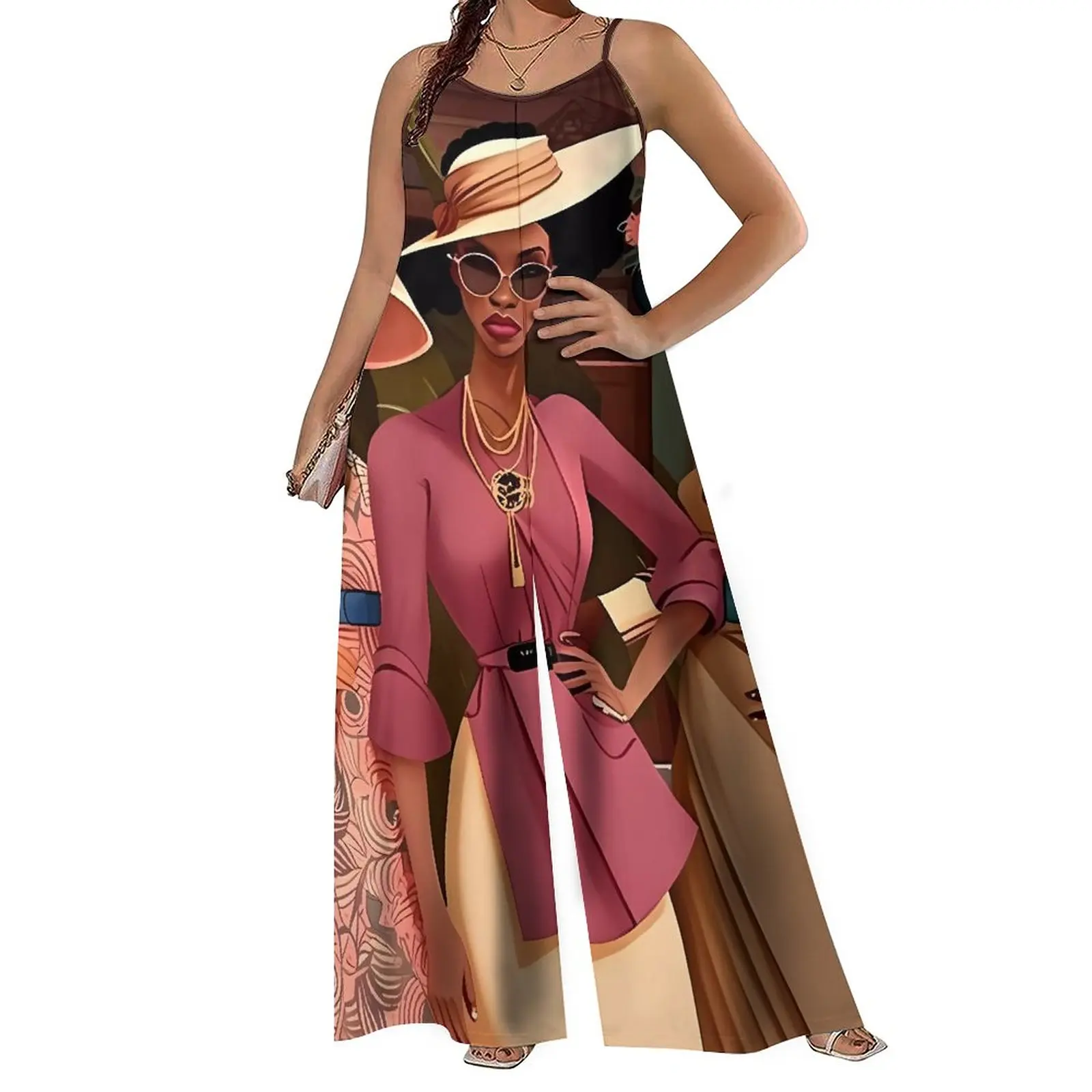 

Women Summer Clothes Afro Black Girls Printing Loose Wide Leg Pants Fashion Rompers Women Jumpsuit Sexy Women Jumpsuit