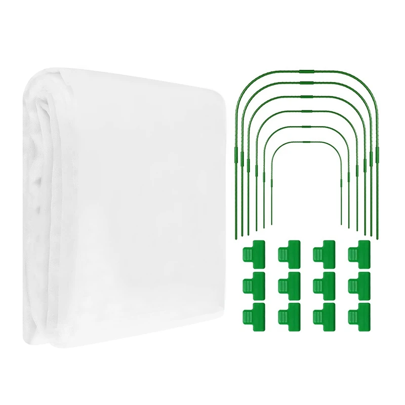 

Набор сетки для сада, сетки для растений 8 х23 фута, ультратонкая сетка, 6 шт. садовых обручей и 12 зажимов для защитной сетки