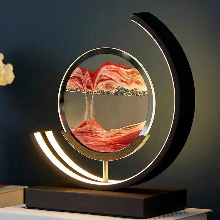 Dimmable Flowing Dynamic Quick Sand Painting Picture Remote Control Moving Sand Art modern Desk light 3D led table lamp