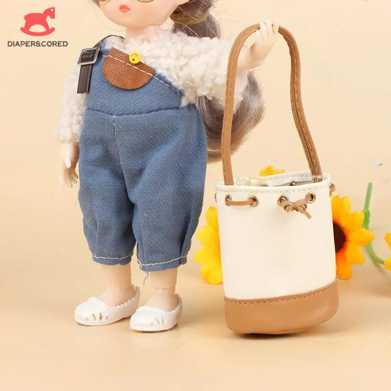 

1:6 1:12 Dollhouse Miniature Bag Shoulder Bag Leather Bag Model Handbag Bucket Bag Doll Decor Toy Shoulder Straps