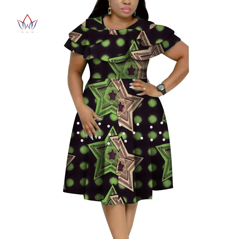 New Bazin Riche African Ruffles Collar Dresses for Women Dashiki Print Pearls Vestidos Clothing WY4401 | Тематическая одежда и
