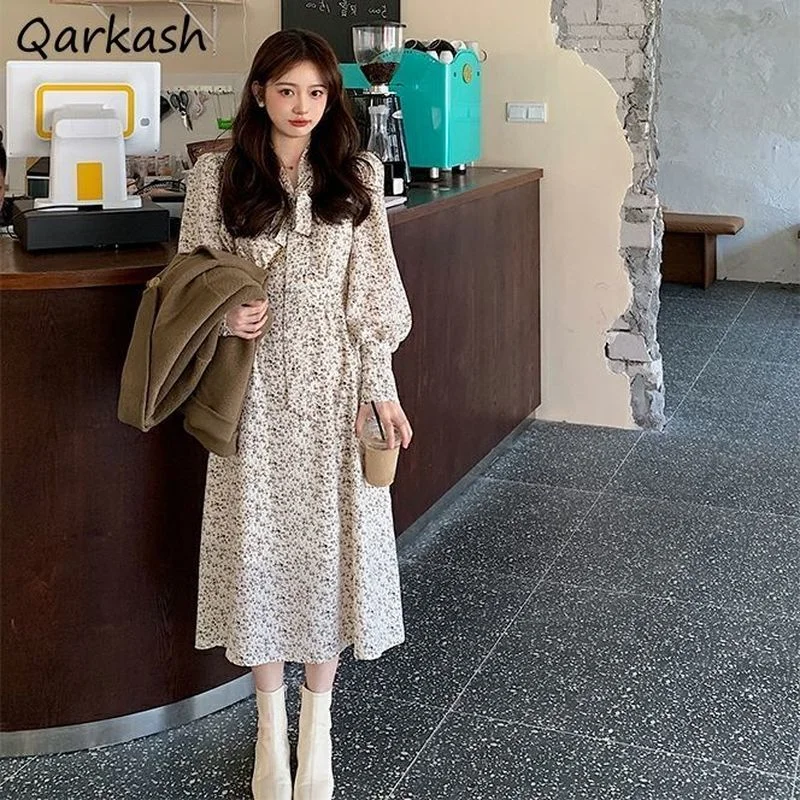 

Женские платья с рукавами-фонариками, Стильная туника с принтом, базовая модная весенняя мягкая шифоновая уличная одежда, Пляжная Праздничная Корейская одежда