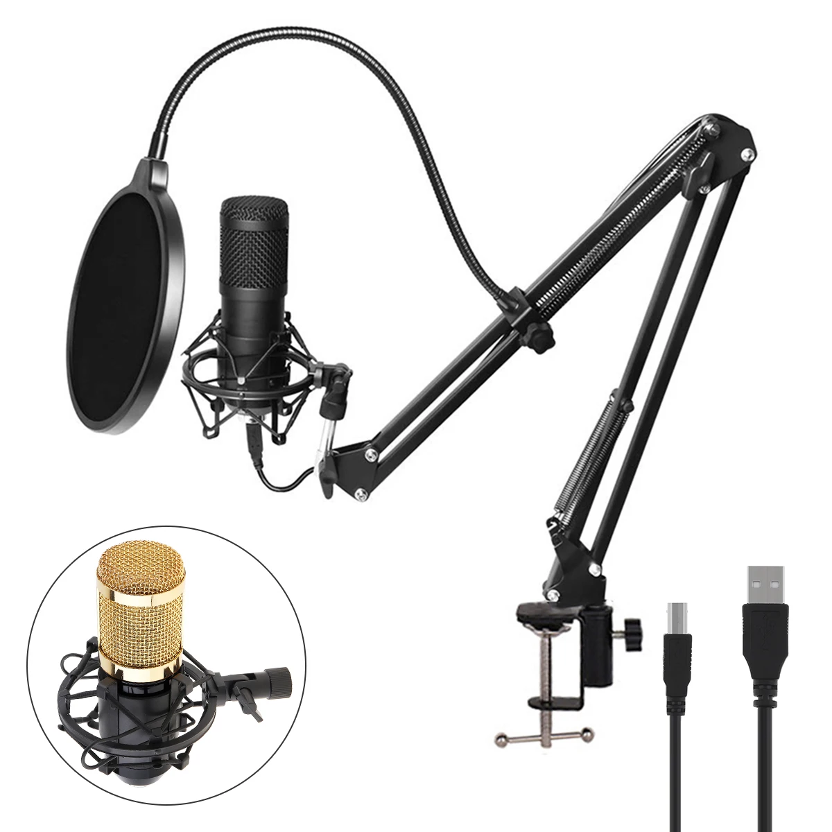 

BM-800 USB Condenser Microphone 192KHz / 24Bit Microphone Kits for Computer Karaoke Microphone for Sound / Recording / Live