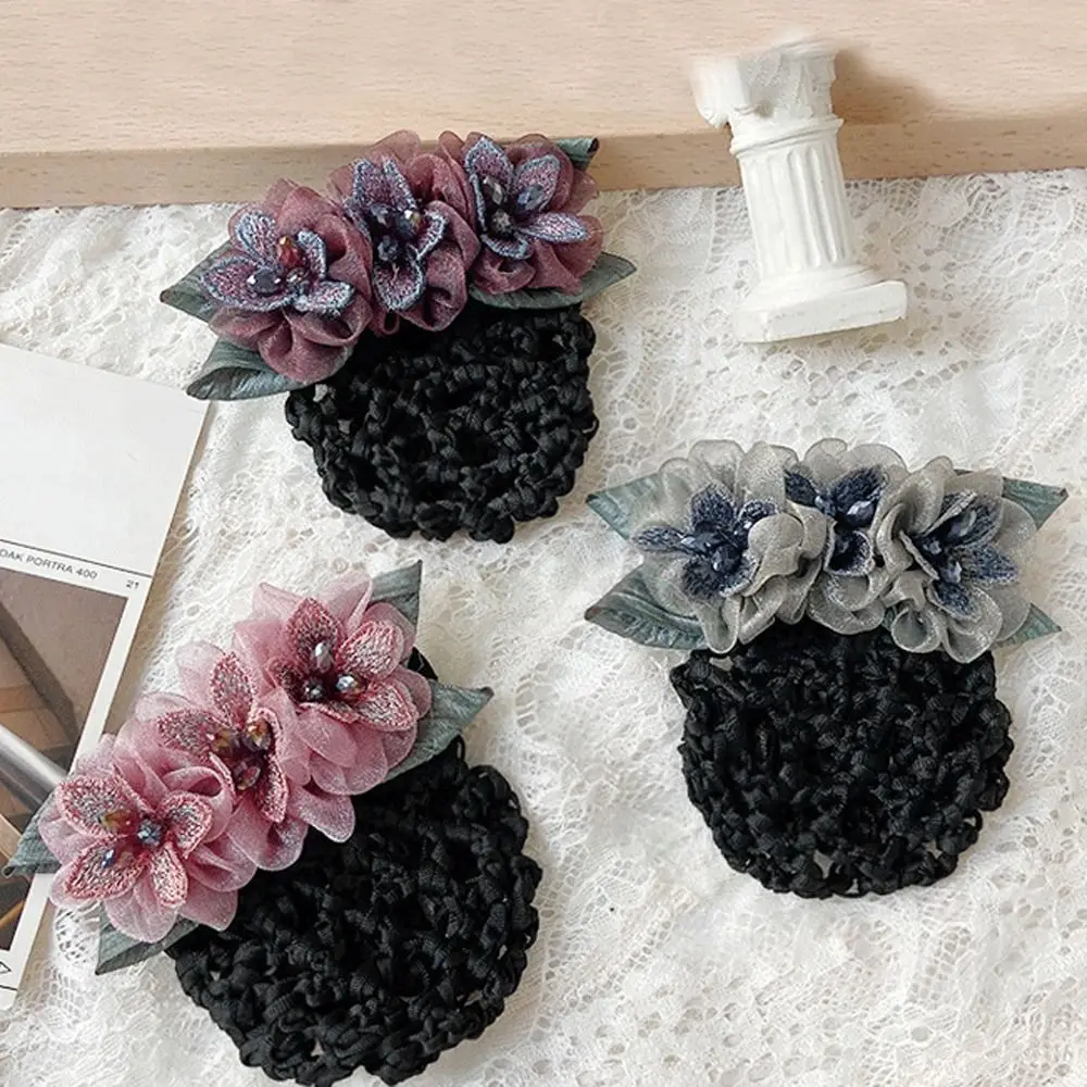 z kryształowej siatki na włosy Pearl Lady Dance Headdress Lace Flower Hair Net Korean Bun Snood Women Spring Clips Hairgrips Cover