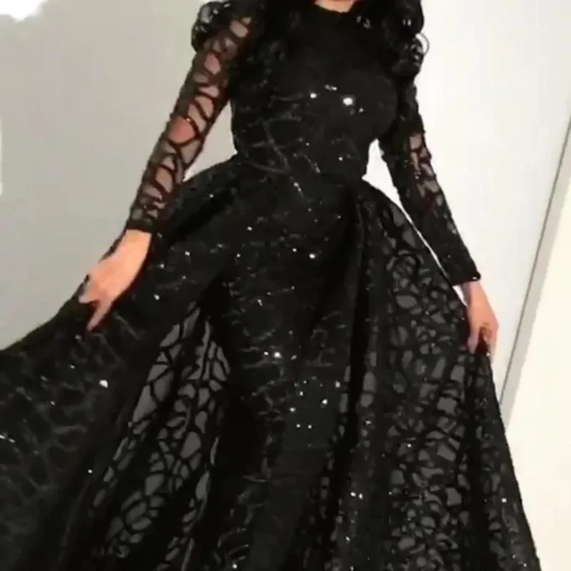 2023New Design Ladies Lace Evening Gown Black Sequin Ball Gown Elegant Long-sleeved Evening Dress Wedding Bridesmaid Guest Dress