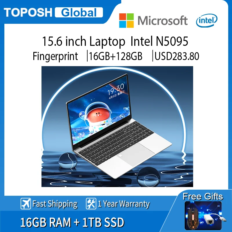 

Intel N5095 15.6-inch Laptop 16GB RAM 1TB SSD Business Office Netbook Windows 10 Notebook Computer Fingerprint Unlock Gamer PC