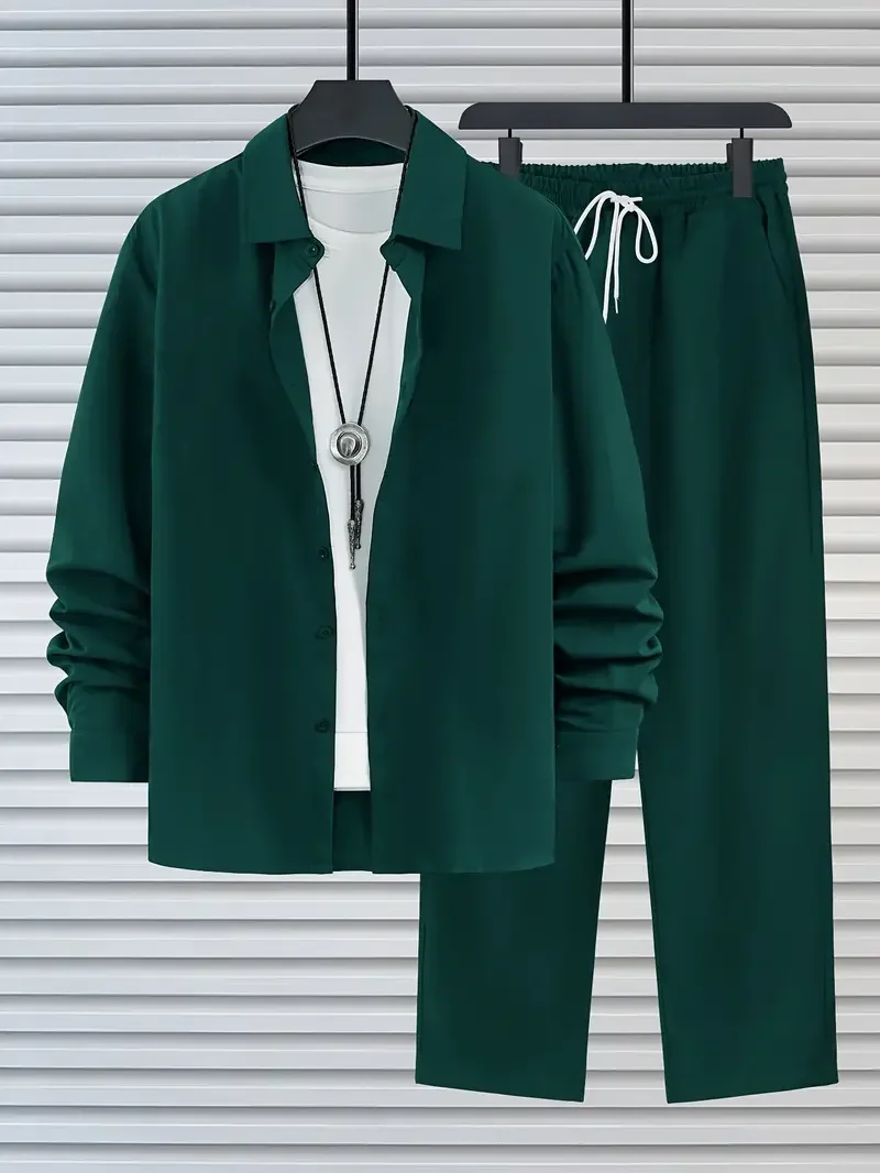 Костюм спортивный мужской однотонный с 3D-принтом рубашка длинным рукавом и