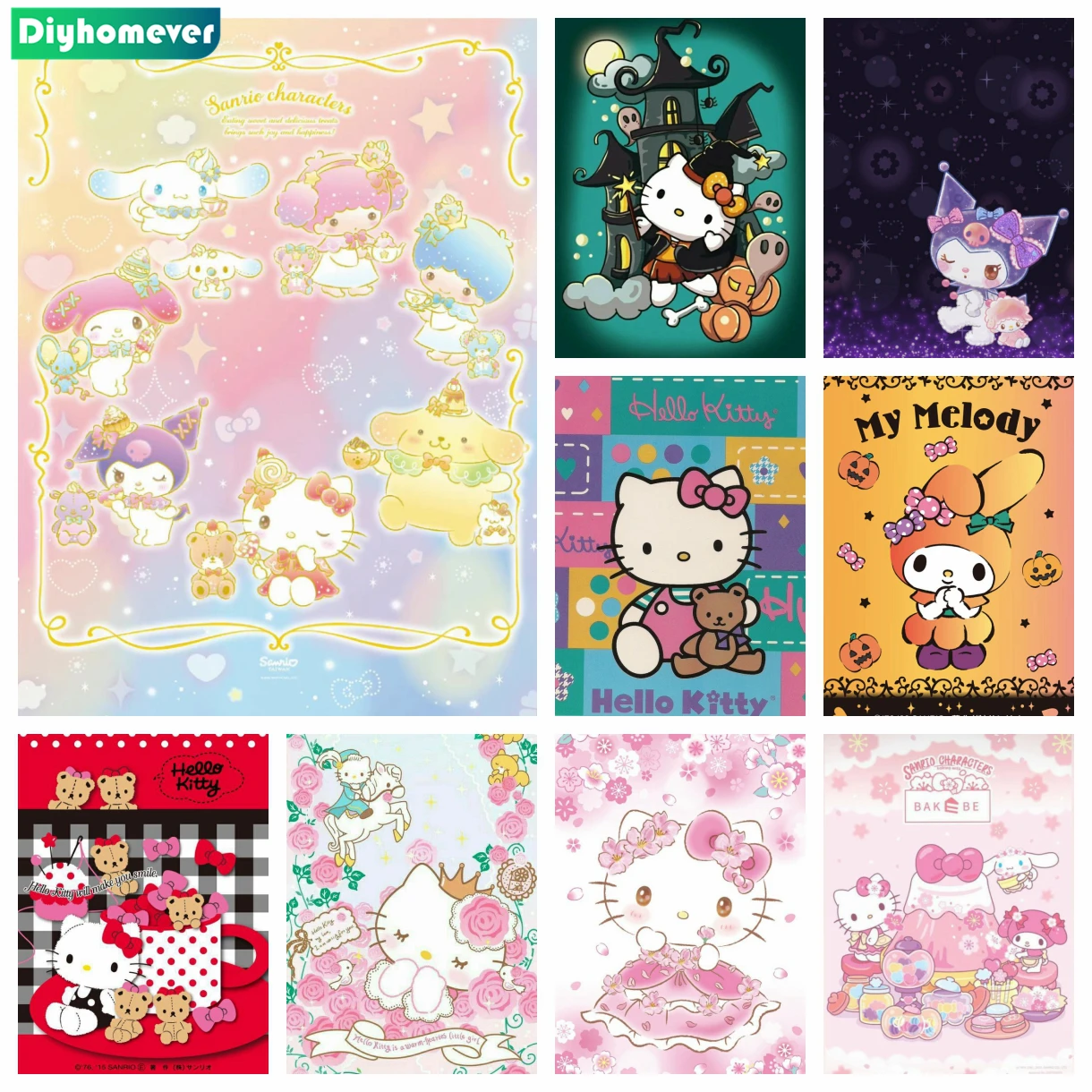 

Sanrio алмазная живопись Hello Kitty, новая коллекция, полная Алмазная мозаика 5D, Набор для вышивки крестиком, алмазная живопись, украшение для дома, подарок