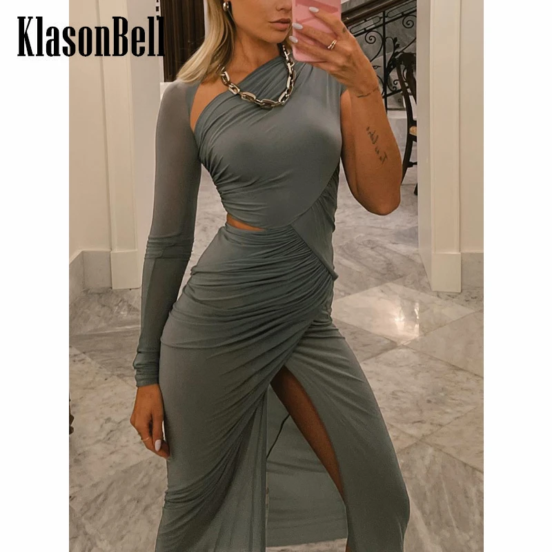 

7.4 KlasonBell Sexy Asymmetric Hollow Out Ruched Slim Split Dress Women