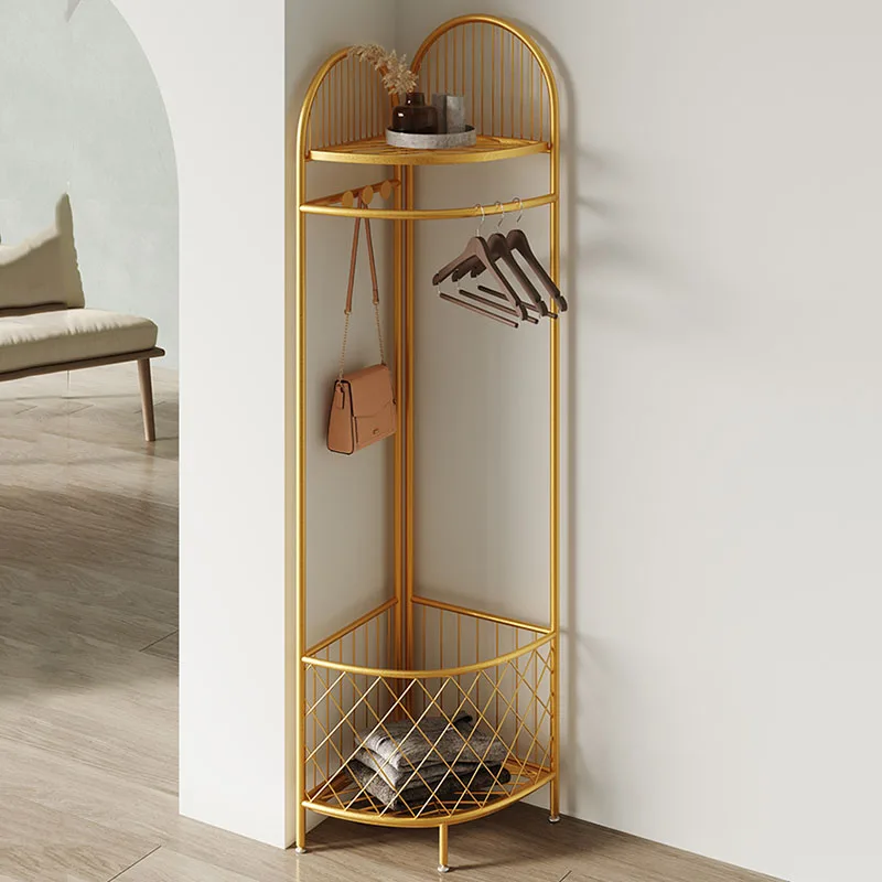 

Golden Heavy Duty Clothes Rack Metal Wall Detachable Portable Coat Racks Drying Bedroom Corner Perchero De Pie Library Furniture