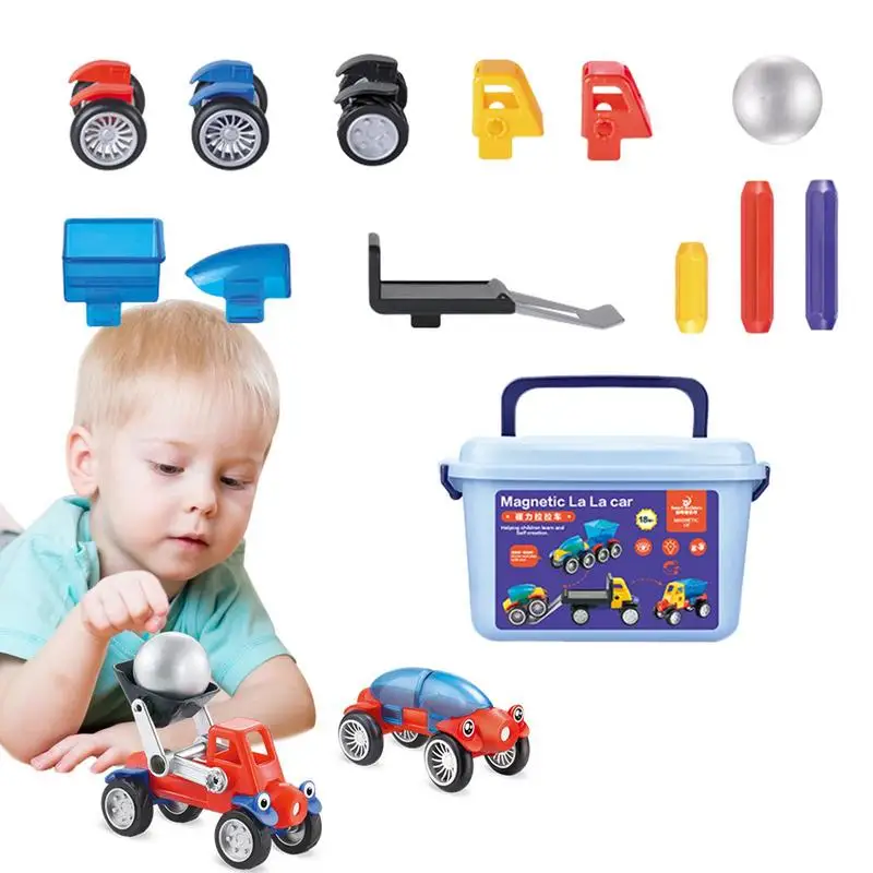 

Magnetic Toy Cars Set Building Trucks Toy Cars Blocks Set Portable Magnetic Building Blocks Vehicles Play Set For Children Boys