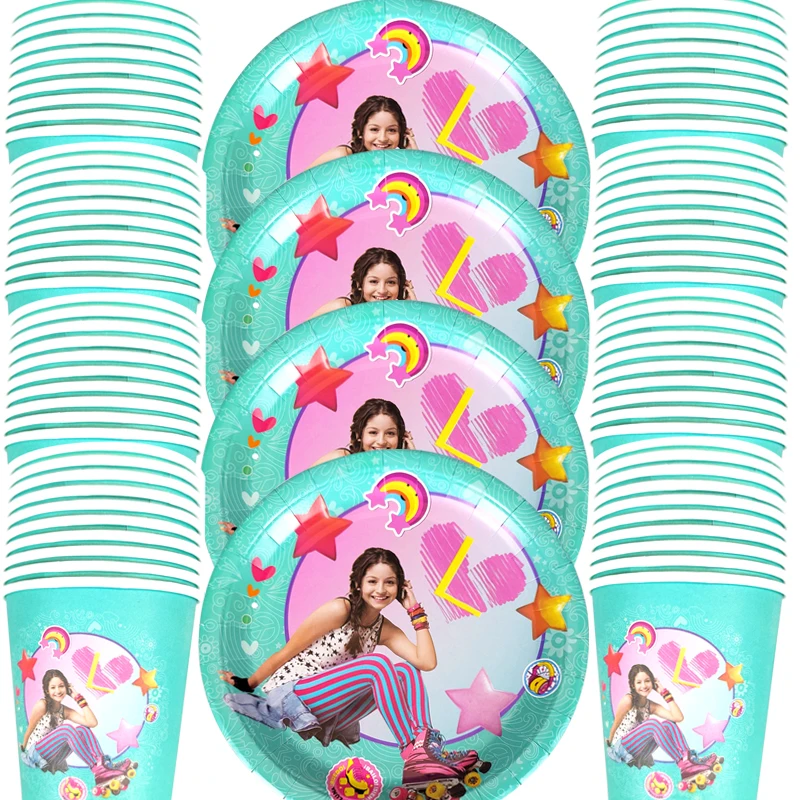 

60pcs/lot Soy Luna Theme Girls Favors Dishes Happy Birthday Party Decorations Tableware Set Baby Shower Cups Plates