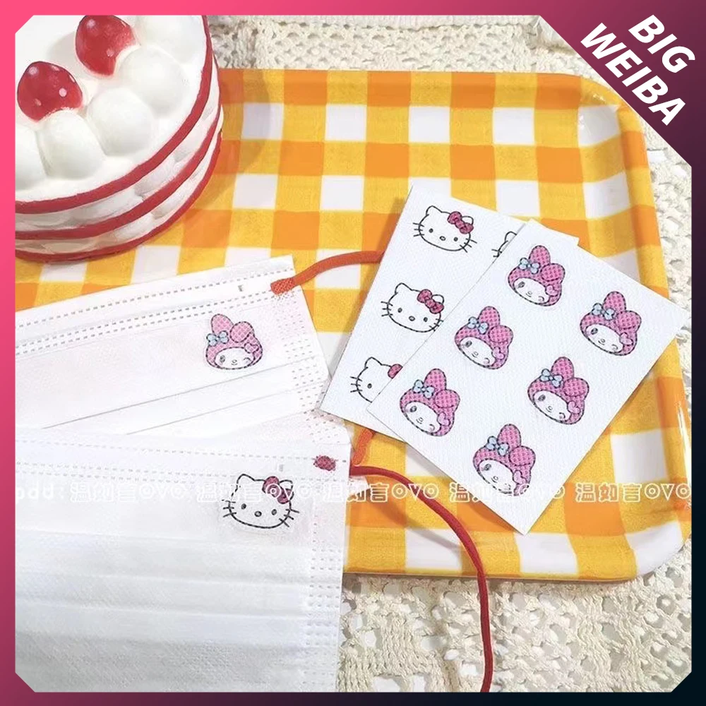 

36 шт. кавайная маска для лица, наклейка Mymelody Hello Kitty Cinnamorol Kuromi, мультяшная одноразовая наклейка, стойкий аромат