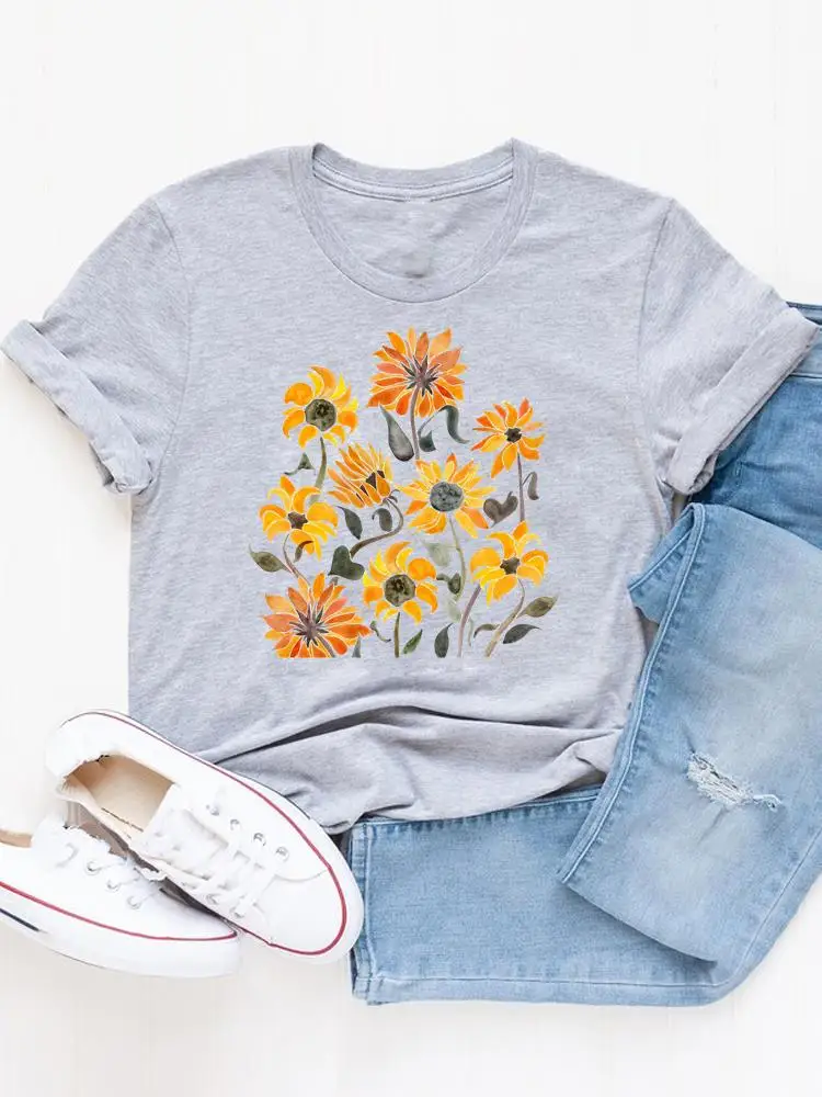 

Футболка женская летняя с коротким рукавом, милая стильная футболка с акварельным принтом 90-х цветов, модная Повседневная рубашка с графическим принтом