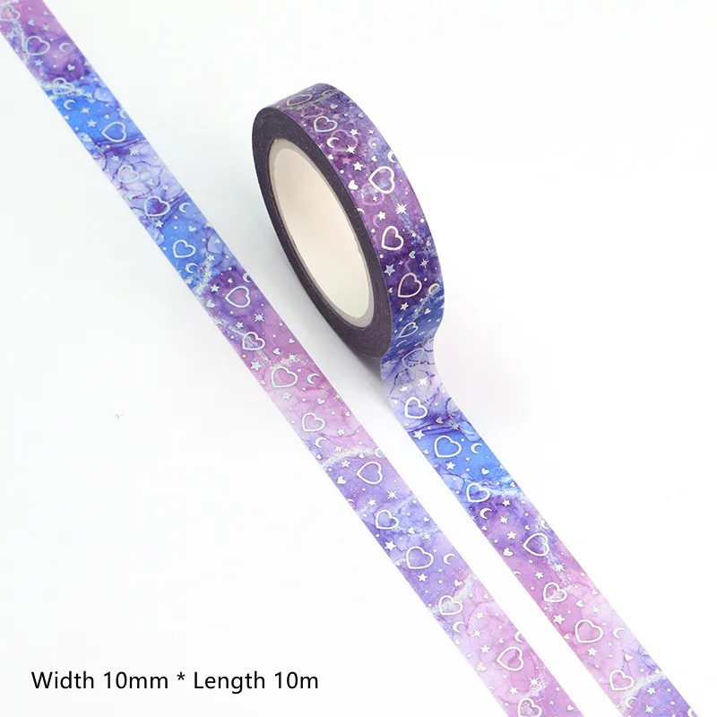 

2022 NEW 10pcs/Lot 10MM*10M Decorative Valentine Silver Foil moon stars hearts starry sky Washi Tape Scrapbooking Masking Tape