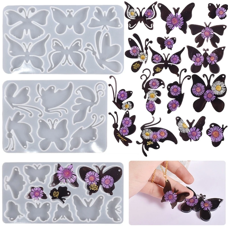 

DIY Butterfly Cup Earrings Crystal Epoxy Resin Mold Hollow Flower Shape Rotating Wind Necklace Pendant Keychain Silicone Mold