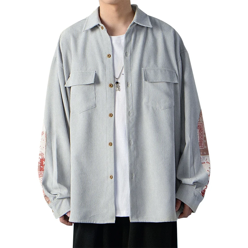 Мужская одежда Женское пальто Вельветовая рубашка в стиле пэчворк двойная сумка