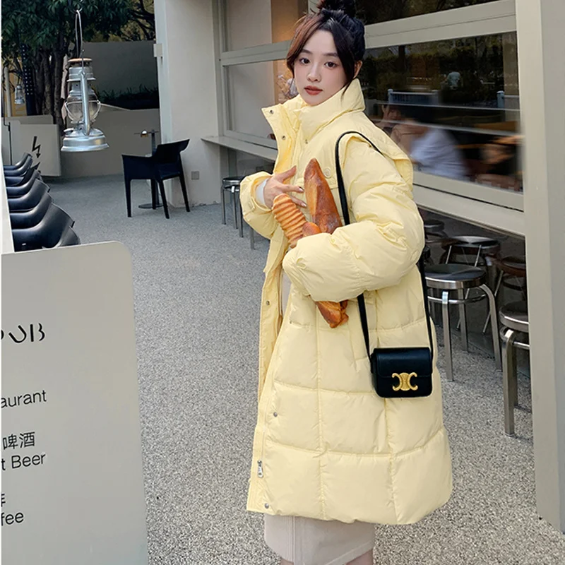 

Real shot navy collar 2022 winter net red popular down jacket large Korean casual long version thin temperament cotton jacket