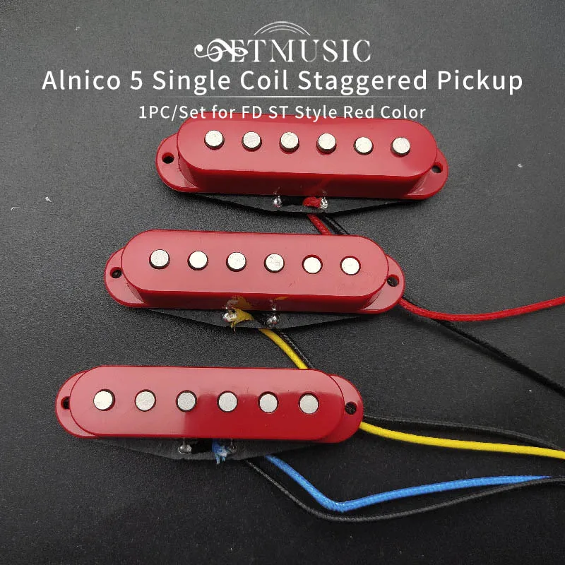 

Alnico 5 Single Coil Staggered Top Fiber Bobbin Pickup Electric Guitar Neck/Middle/Bridge 50/50/52mm for FD ST Red Color