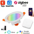 Умный потолочный светильник Tuya Zigbee, светодиодная лампа с голосовым управлением и управлением через приложение, 7 Вт, RGBCW, работает с Alexa Google Home