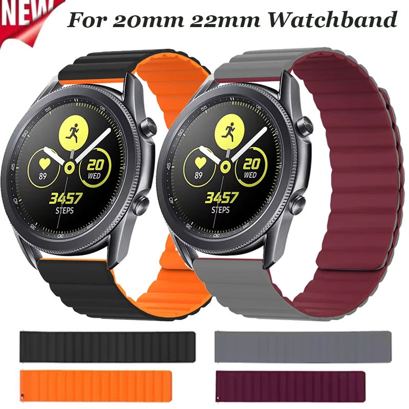 Силиконовый ремешок 20 мм 22 для Samsung Galaxy Watch 7/6/5/4/3 Amazfit GTR с магнитной петлей Huawei