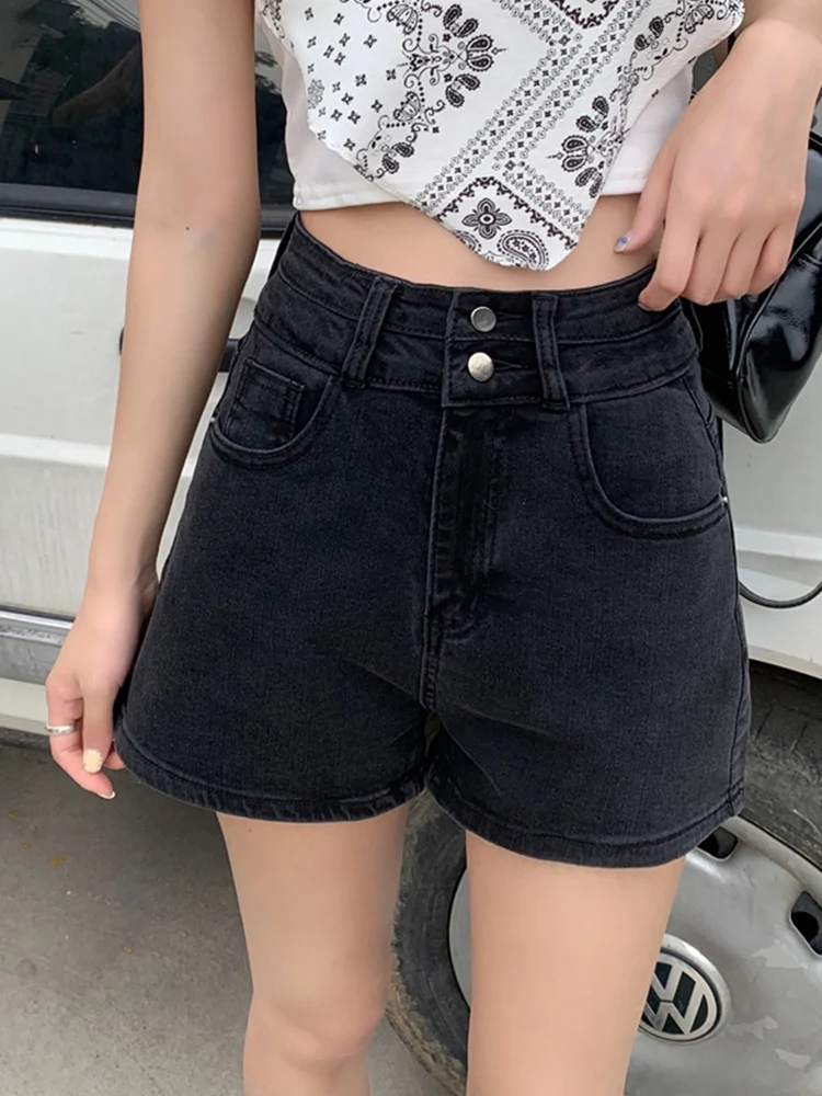New Spring Summer Women High Waist Slim Fit Denim Shorts Streetwear Female Straight Button Jeans Shorts Bottoms