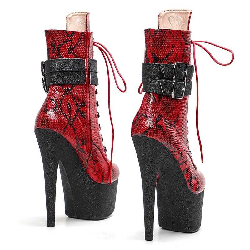Leecabe 17CM/7inches ankle boots snakeskin upper fashion   platform party  shoes Pole Dance boot