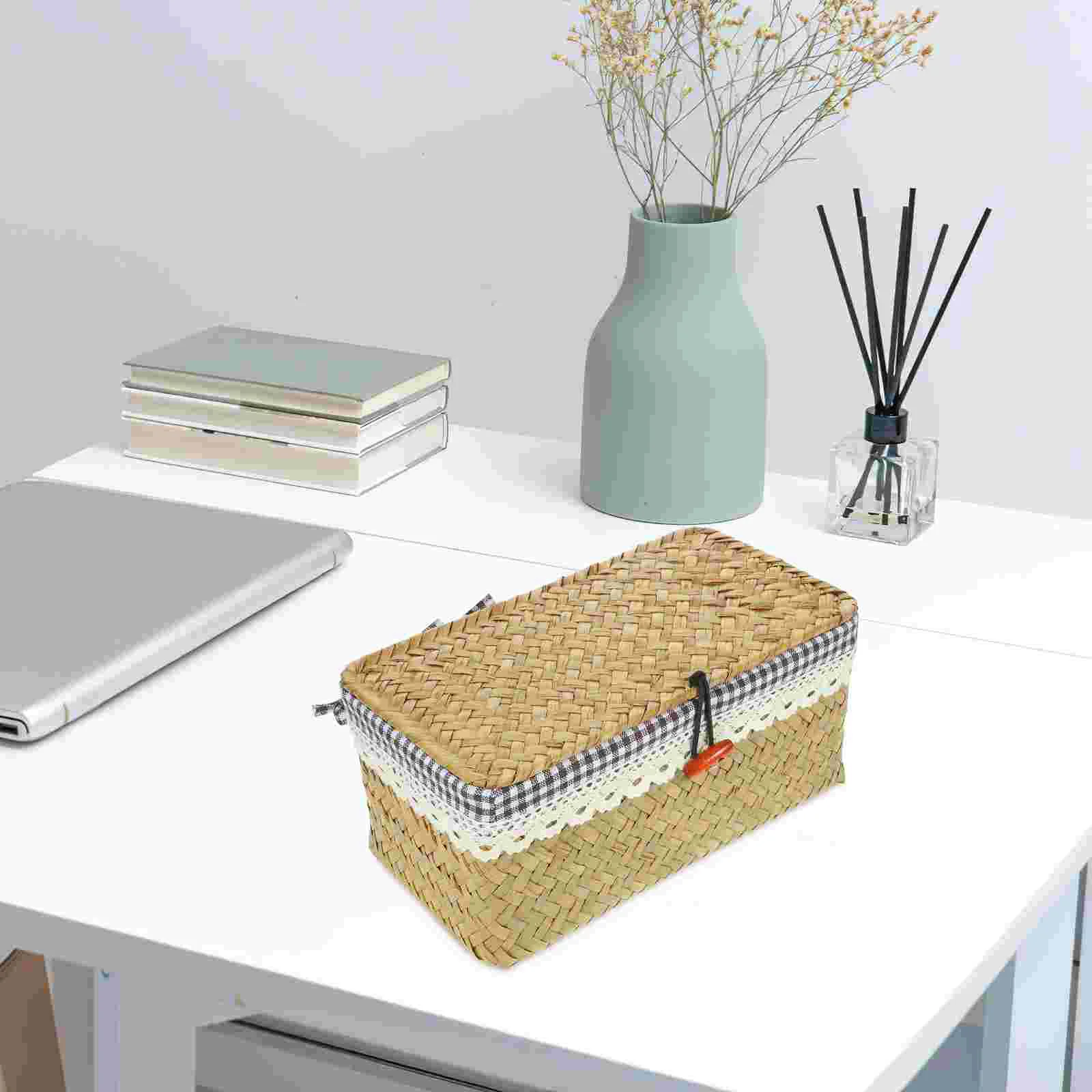 

Woven Storage Case Bin Makeup Organizer Box Makeup Organizer Box Straw Decorative Hand Makeup Organizer Boxs For Grass Makeup