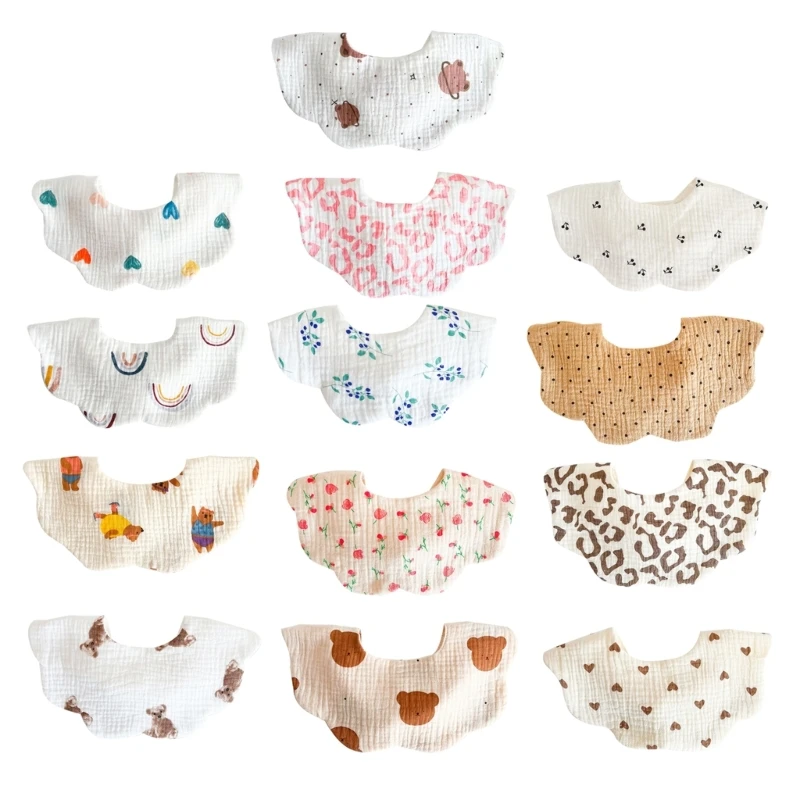 

Infant Teething Bib Flower Edge Baby Burp Cloths for 0-24M Toddler Gauze-Cotton Saliva Towel Drooling Bibs for Newborn