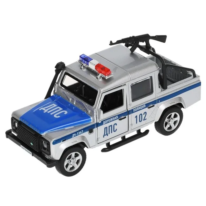 Машина металлическая Land Rover Defender Pickup полиция 12 см двери багажник Технопарк -