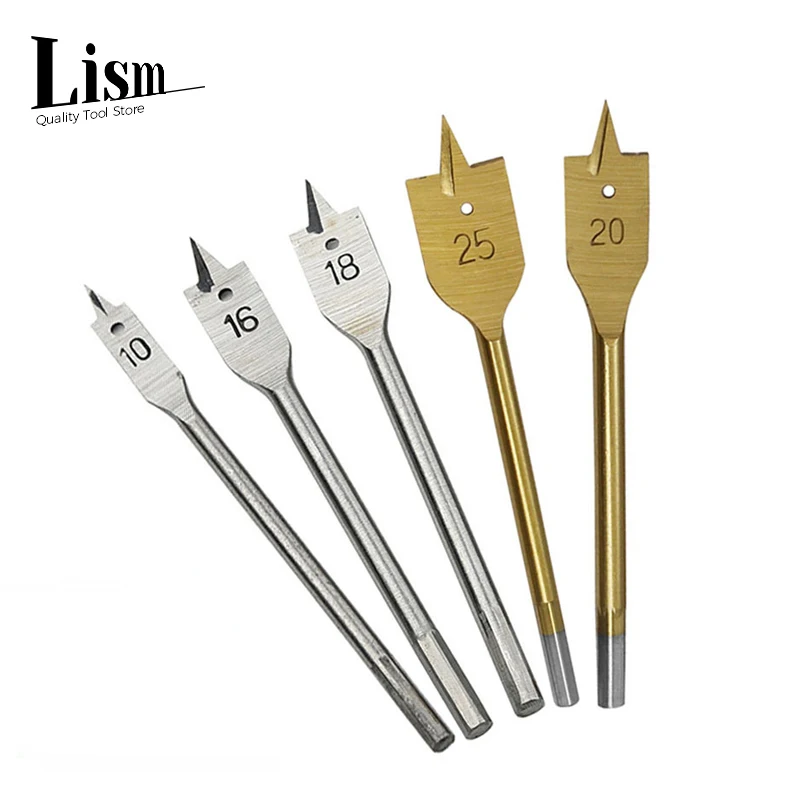 

6Pcs Set, Titanium HSS Wood Hole Opener, Flat Drilling Bit for Woodworking