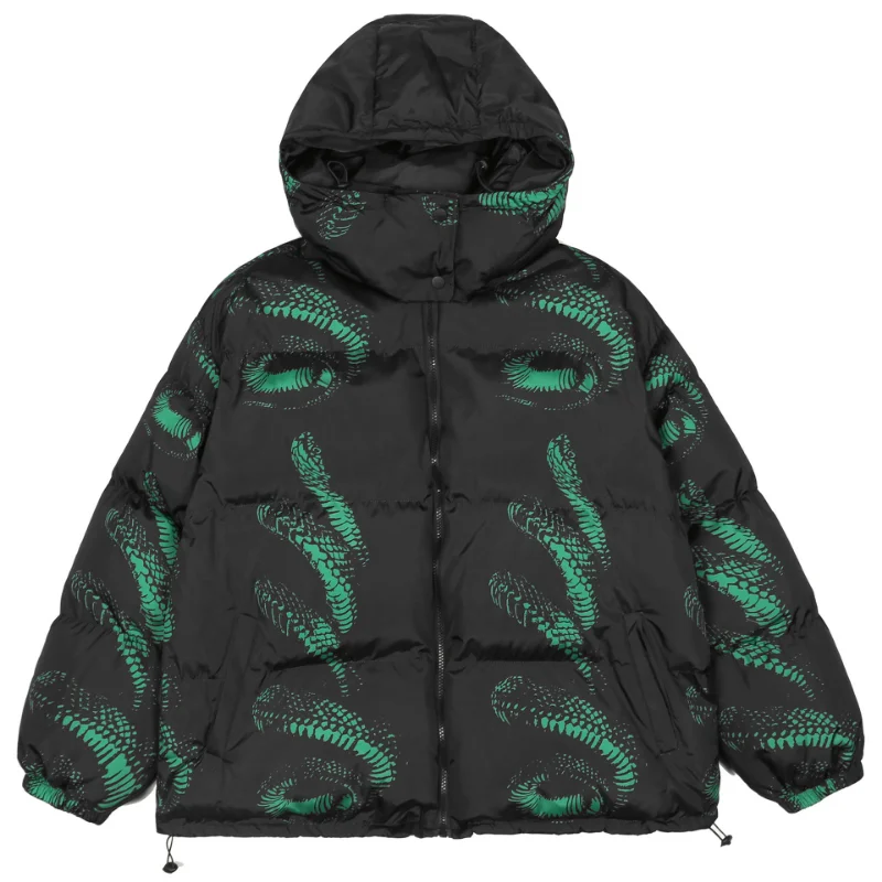 

Зимняя мужская куртка с капюшоном, мужская куртка с принтом в стиле панк-Вайпера, утепленная теплая куртка большого размера, пуховик на молн...