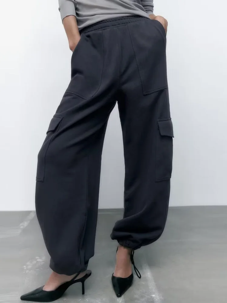 

Kumsvag Women Autumn Solid Harem Pants 2022 Casual Solid Elastic Waist Drawstring Female Elegant Street Pockets Trousers Clothes