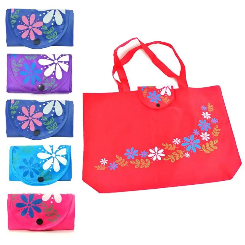 

Reusable Foldable Shopping Bags Flower Print Eco Totes Grocery Bag Women Oxford Fabric Shoulder Bags Organizer 45x35cm Items