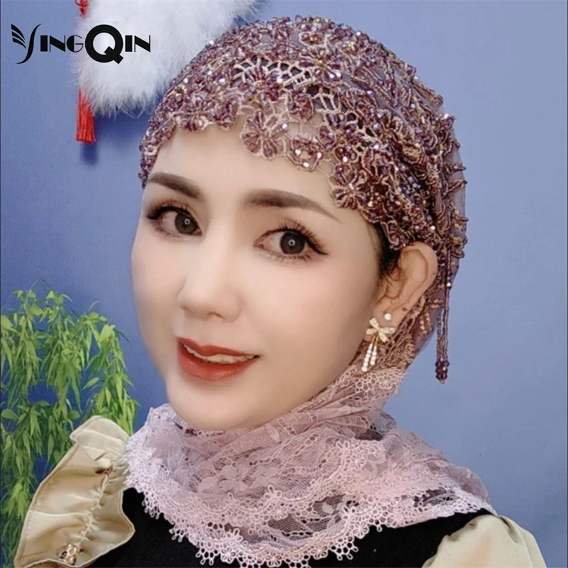 Muslim Women Headscarf Freeshipping Sequin Chiffon Lace Summer Malaysia Shawl Scarf Hijab Hat Cap Islam Saudi Arabia Headwrap