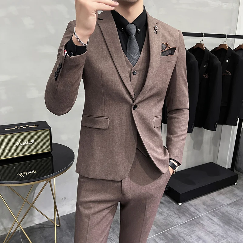 

(Jacket+Vest+Pants) 2022 Latest Design Black Formal Men Suits Fashion Groom Tuxedos Wedding Party Mens Suits three-piece suit