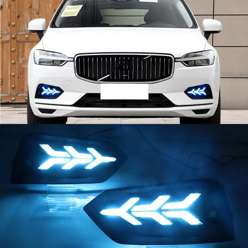 

LED DRL tricolor daytime running lights yellow turn signal light for volvo xc60 2018-2019 drl