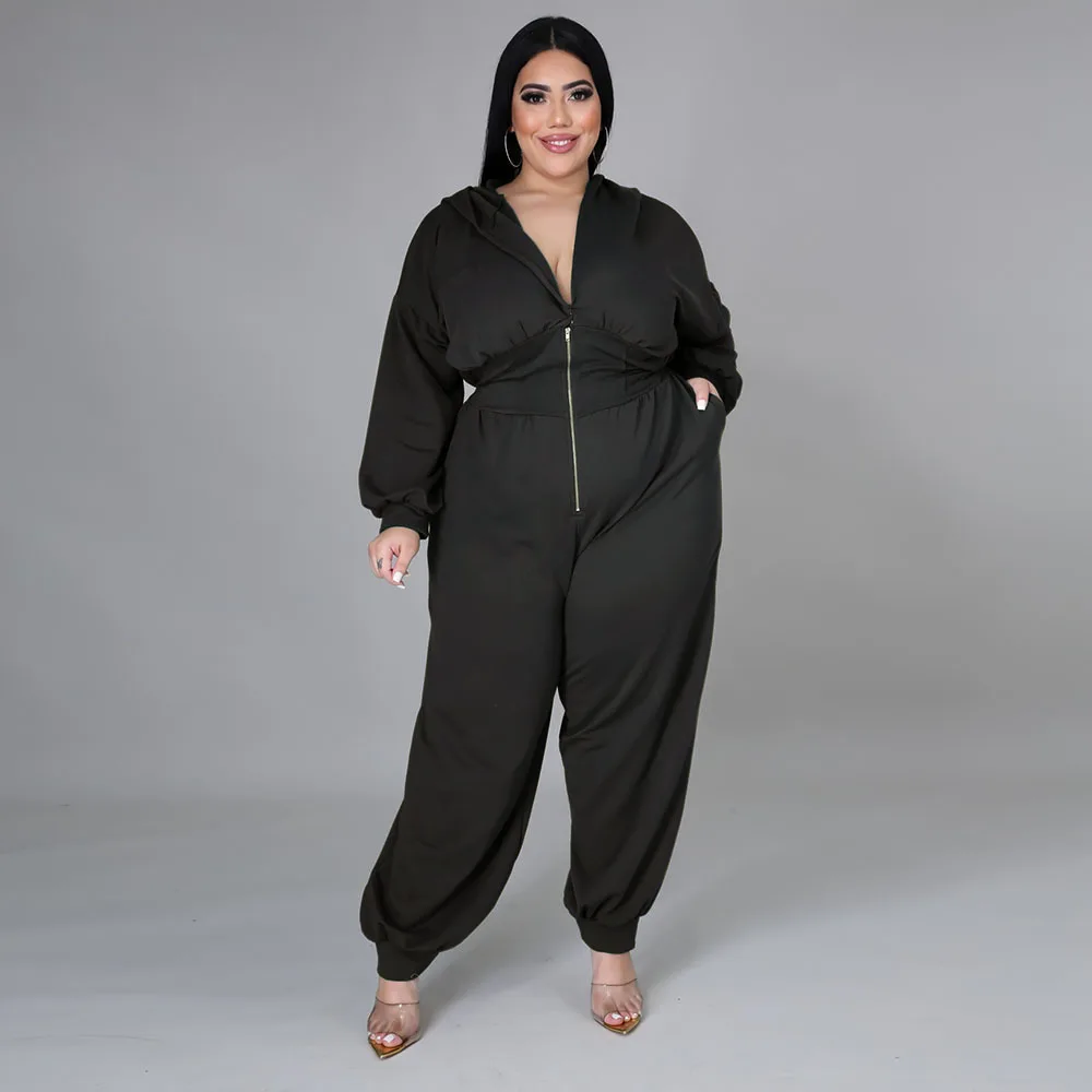 Женская одежда повседневный комбинезон с капюшоном на молнии свободные уличные